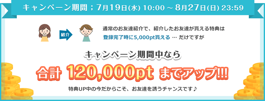 キャンペーン期間中なら合計120,000ptまでアップ!!!